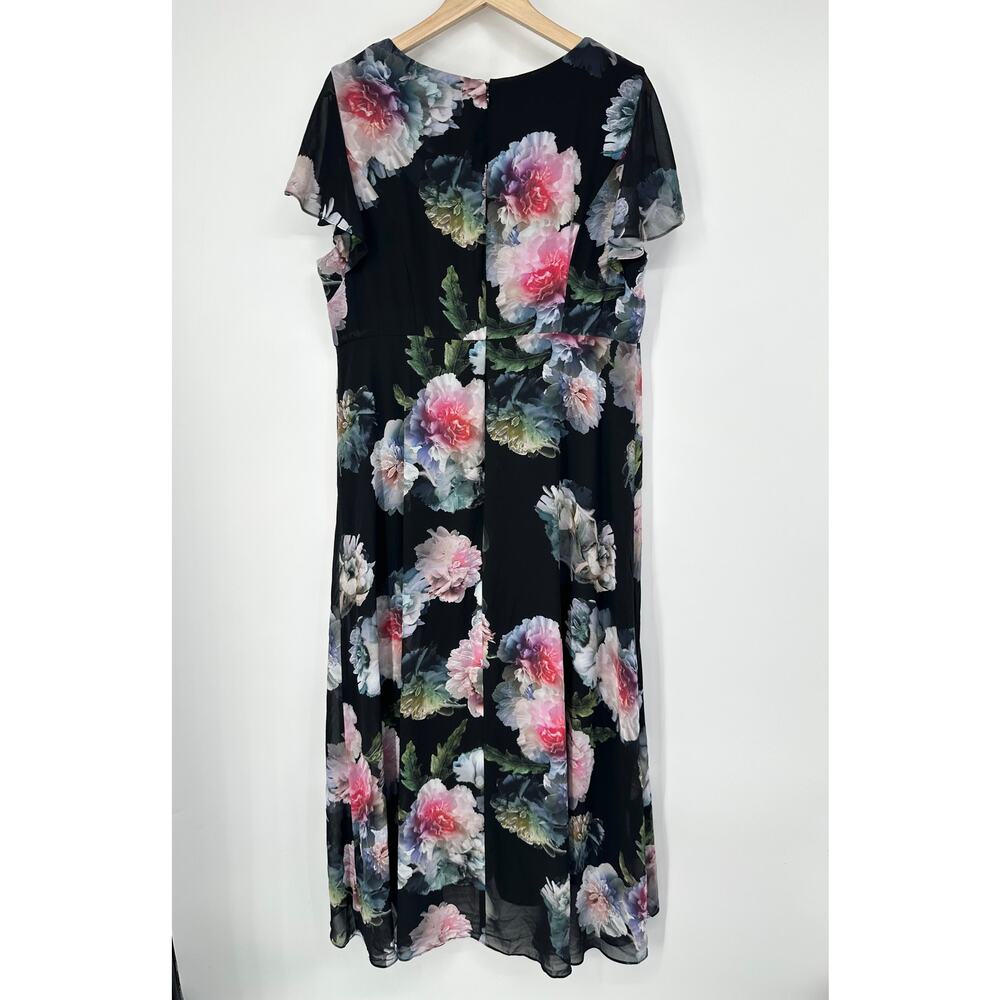 Adrianna Papell Floral Wide Leg Jumpsuit Flutter Sleeve Formal Maxi Dress Black - Picture 10 of 14